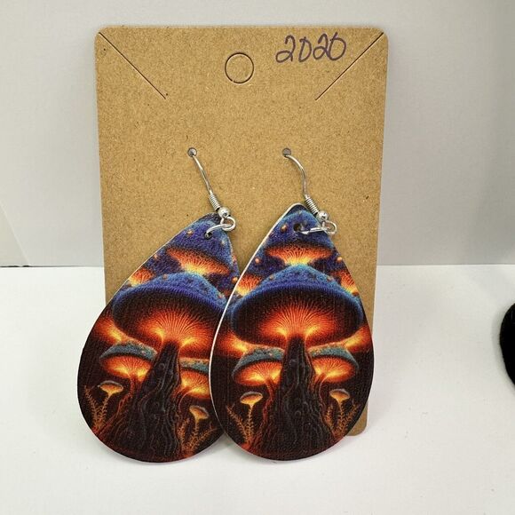 Mushroom Earrings Psychedelic Teardrop Dangle Earrings Funky Jewelry - Picture 2 of 4